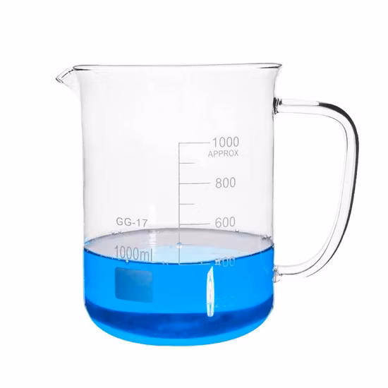 Vasos medidores de laboratorio de vidrio de borosilicato alto con asa